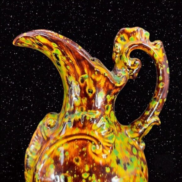 Hand Painted Multicolor Specked Ceramic Pitcher Carafe Vintage Hand Made 1970s - Picture 6 of 12